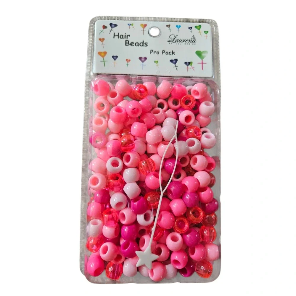 Pink, White, Multicolor Round Kids Hair Beads Lot for Braids - 5‎ Packs